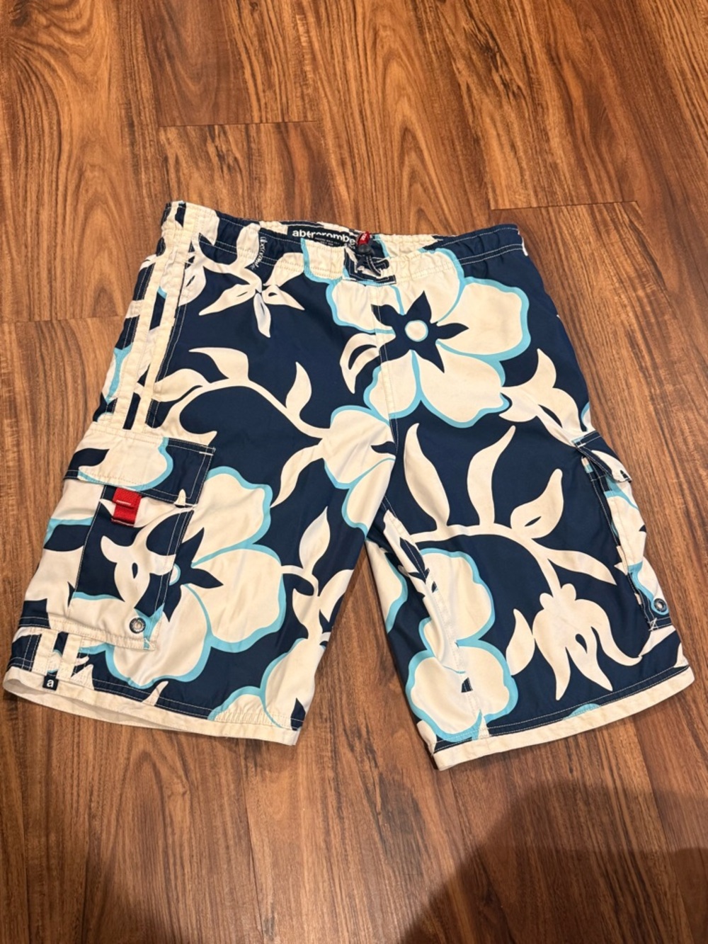 Vintage Abercrombie & Fitch Mens Y2K Floral Cargo Board Shorts Swim Trunks Large